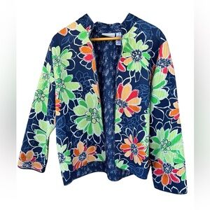 Alfred Dunner Navy Floral Open-Front Jacket with Bright Blooms - Sz. 18P